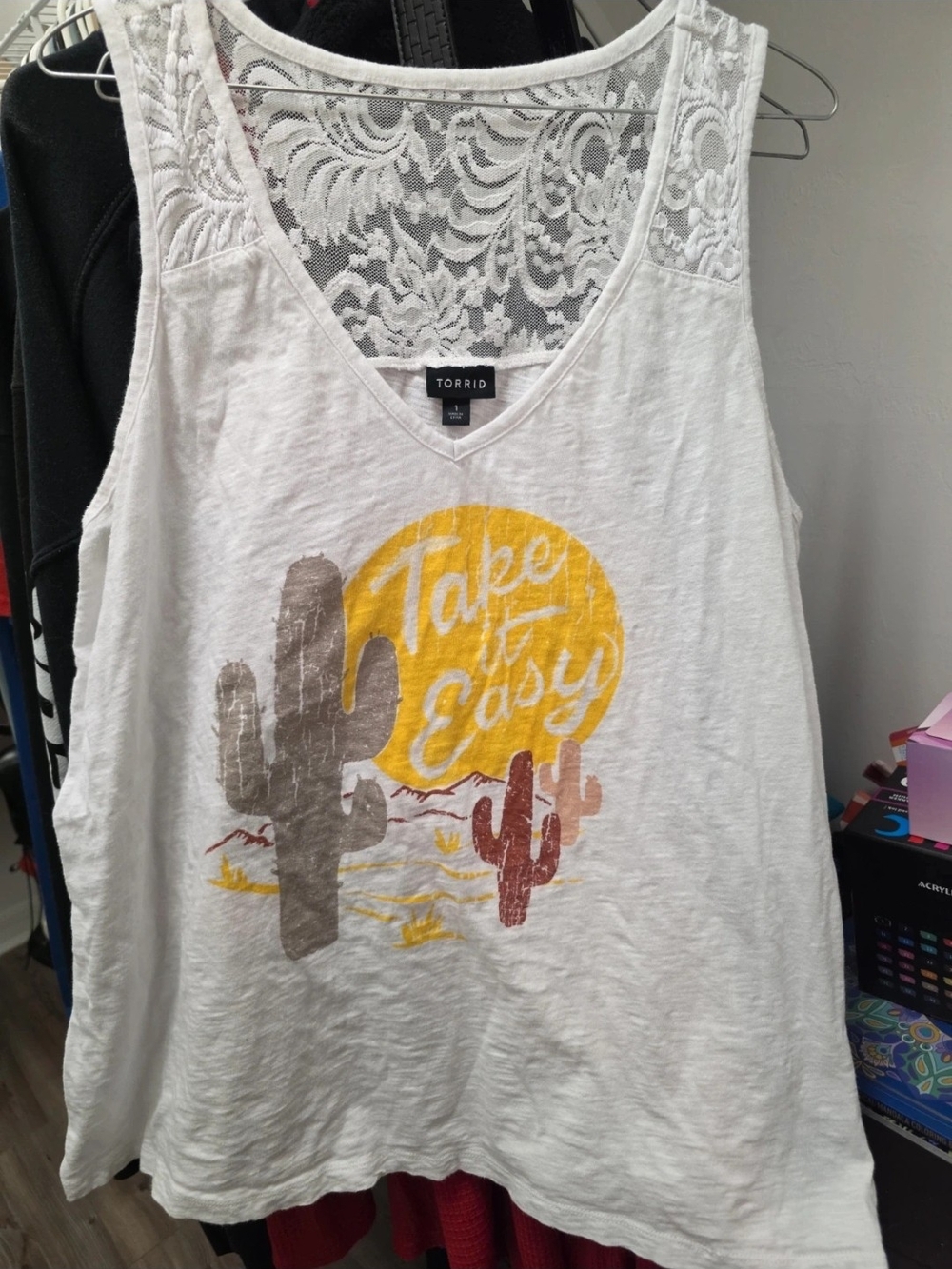 torrid White Lace-Back Tank with Yellow Desert Graphic